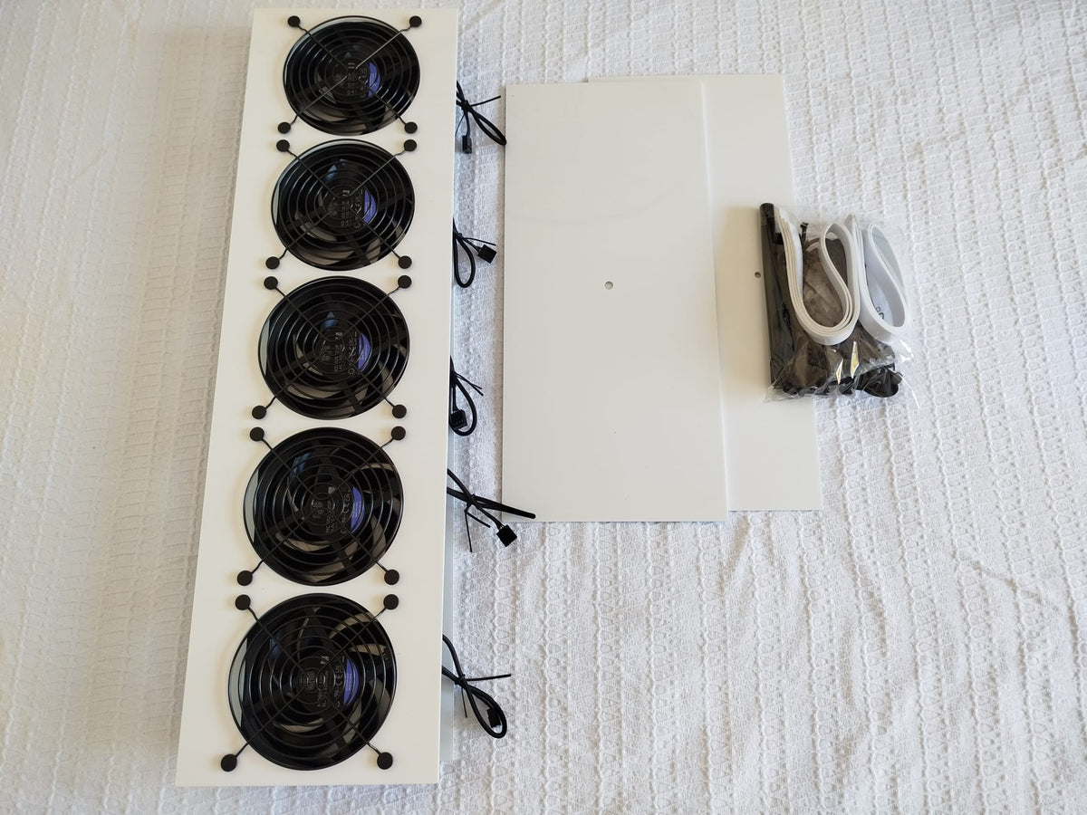 Luggable fan panel top view — fans pre-mounted on the plate